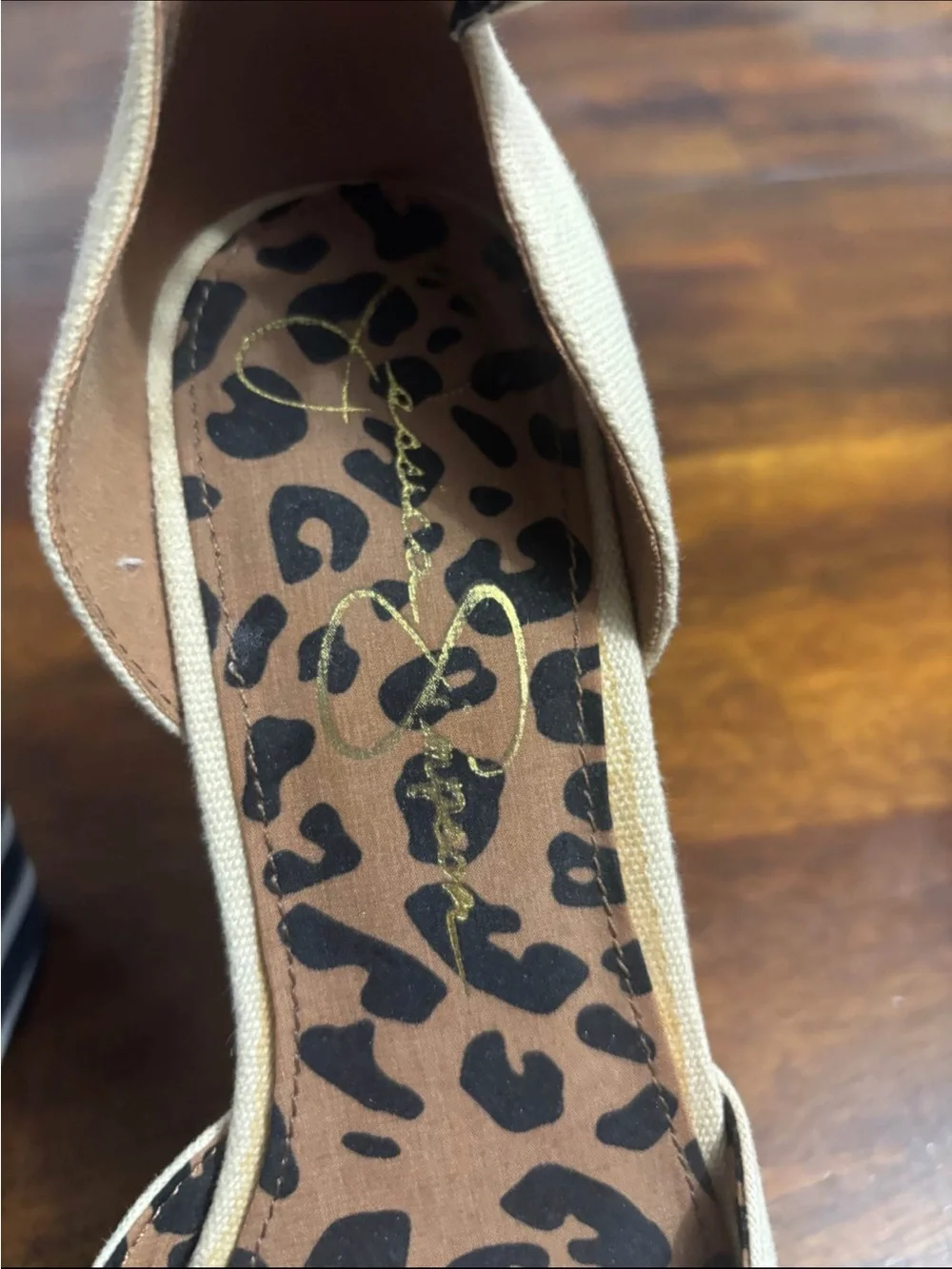 Jessica Simpson Beige Ankle-Strap Wedge Sandals with Leopard Insole
